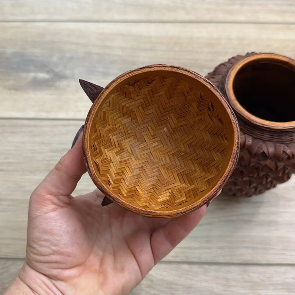 Vintage Owl Basket Jar‎ Figural Wicker Owl Boho Woodland Cottagecore Cabin